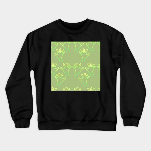 Cave Hands Anew Yellow-Green on Soft Sage Crewneck Sweatshirt by ArtticArlo